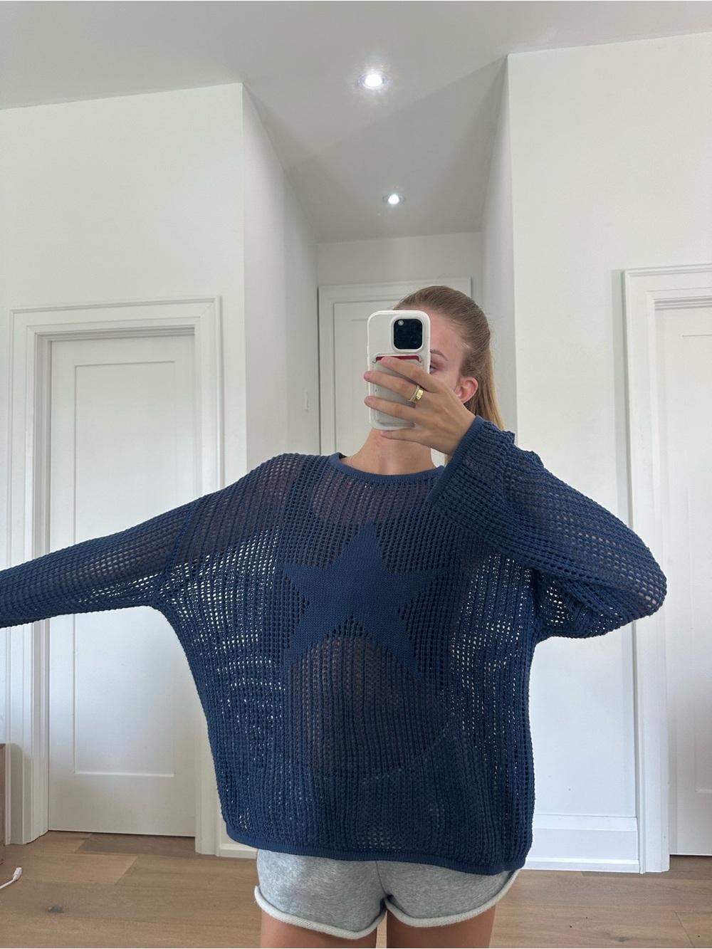 Edikted Navy Star Open-Knit Sweater - Picture 2 of 3